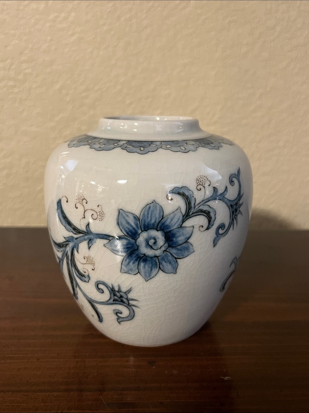 Andrea By Sadek White Ceramic Vase with Blue Floral Design